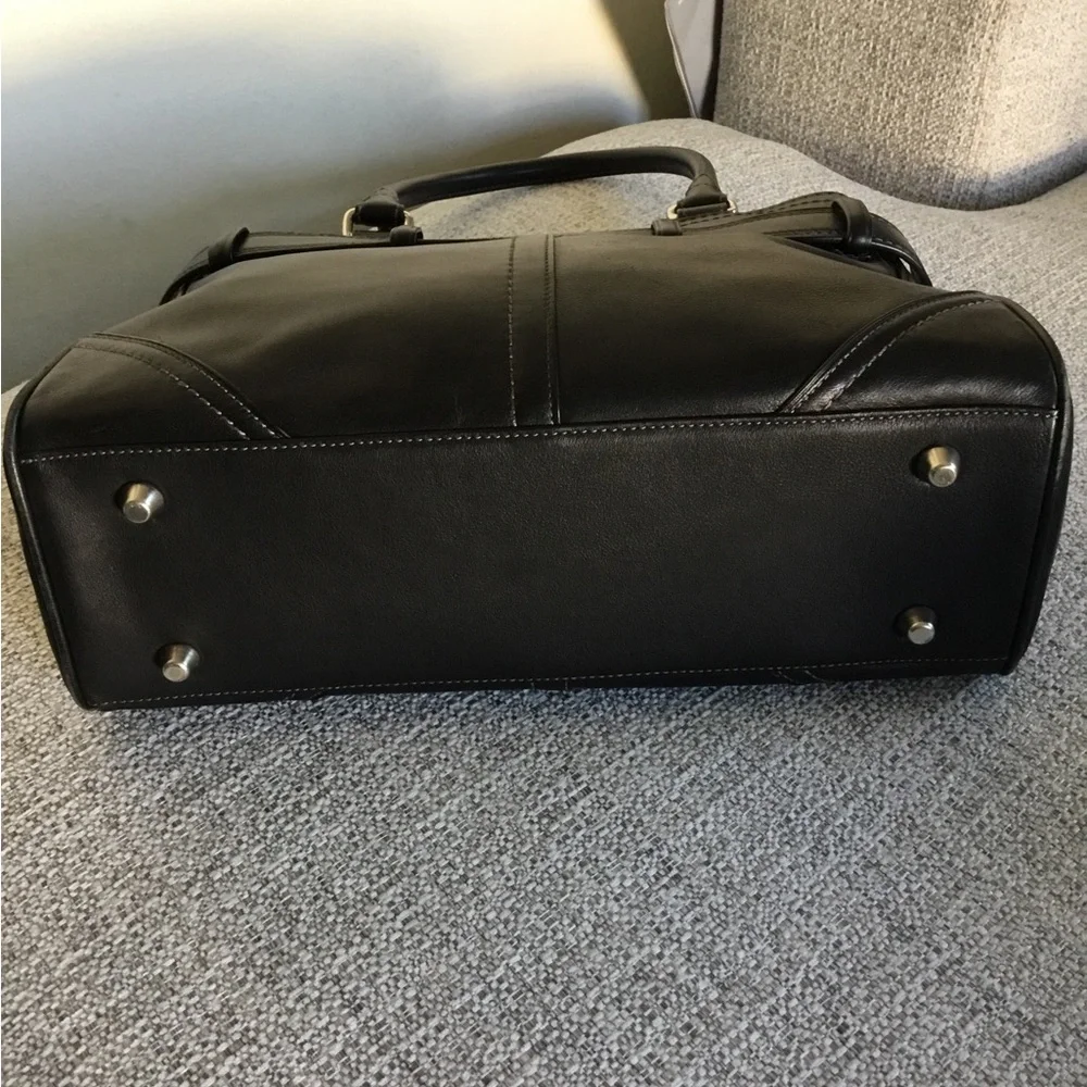 Coach Black Leather Top-Handle Satchel with Silver Hardware
